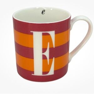 kate spade ‘E’ Initial Wickford Red Letter Day Colorful Striped Mug Orange Pink